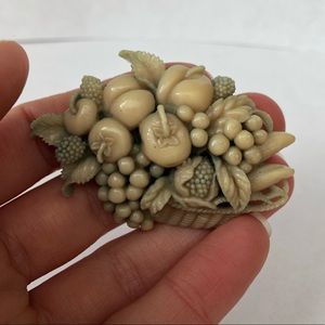 Vintage 1940s Celluloid Fruit Basket Brooch Pin